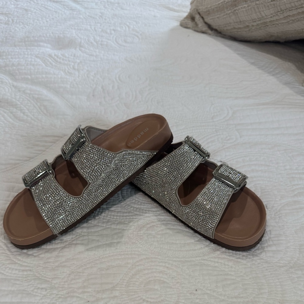 Silver Rhinestone Slide Sandals Madden Girl 6 1/2